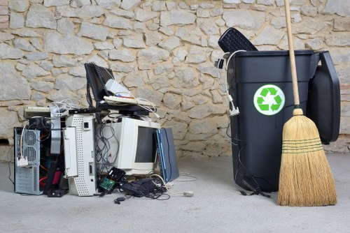 Various types of construction waste materials sorted for clearance
